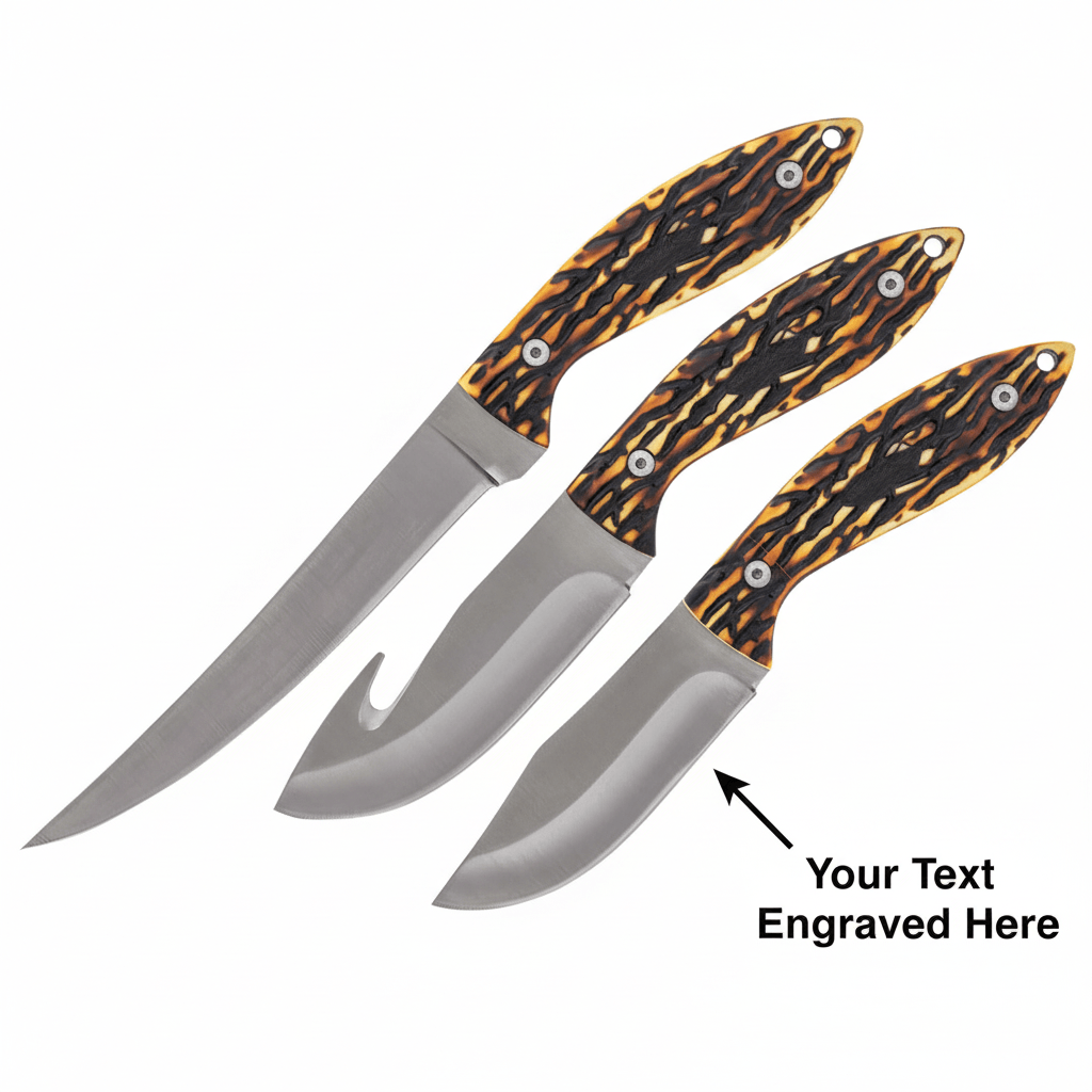 Satin finish stainless Knife Set. Staglon handle. Full tang - Hadi Craft
