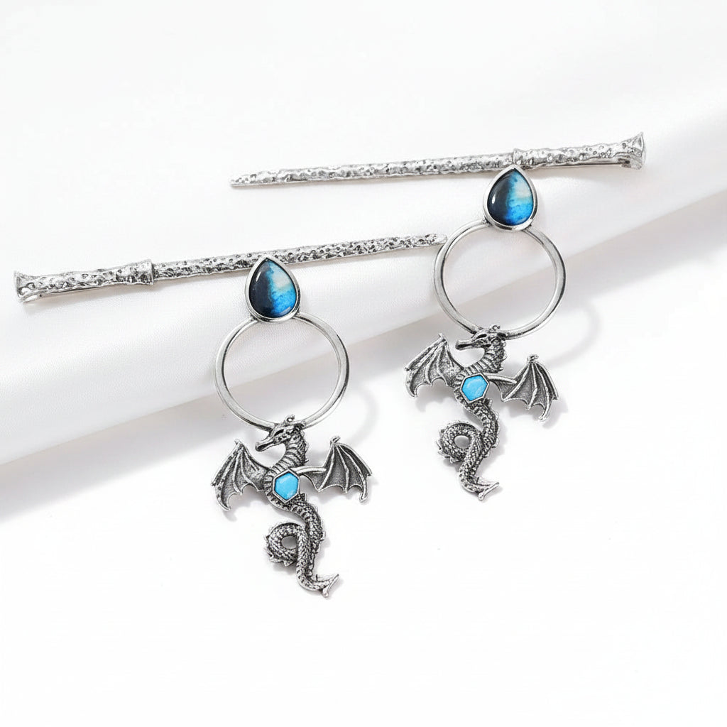 Vintage Viking Dragon Hair Clip Gothic Punk Metal Hair Accessory Unisex Cosplay Headwear Gift