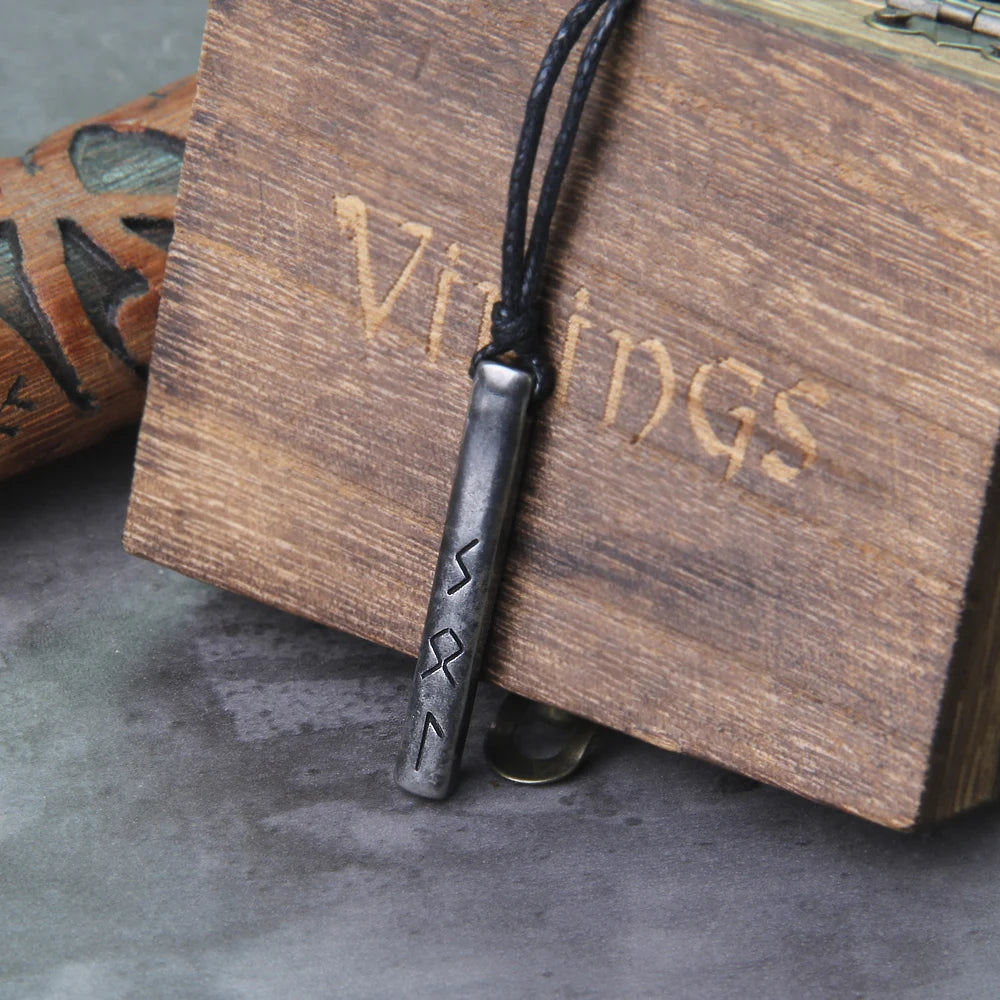 Viking Rune Necklace – Norse Mythology Pendant for Men with Wooden Gift Box