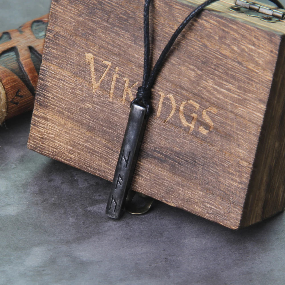 Viking Rune Necklace – Norse Mythology Pendant for Men with Wooden Gift Box
