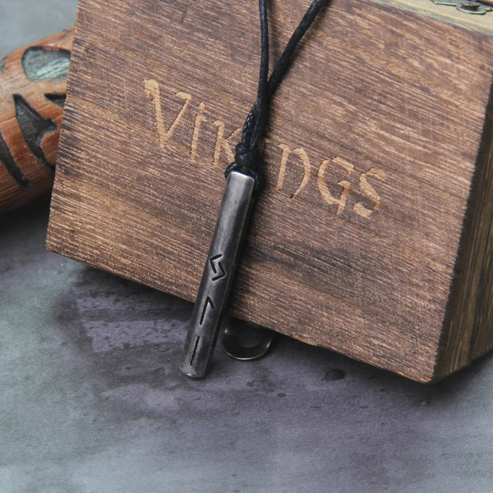 Viking Rune Necklace – Norse Mythology Pendant for Men with Wooden Gift Box