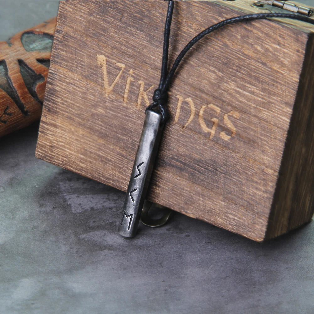Viking Rune Necklace – Norse Mythology Pendant for Men with Wooden Gift Box