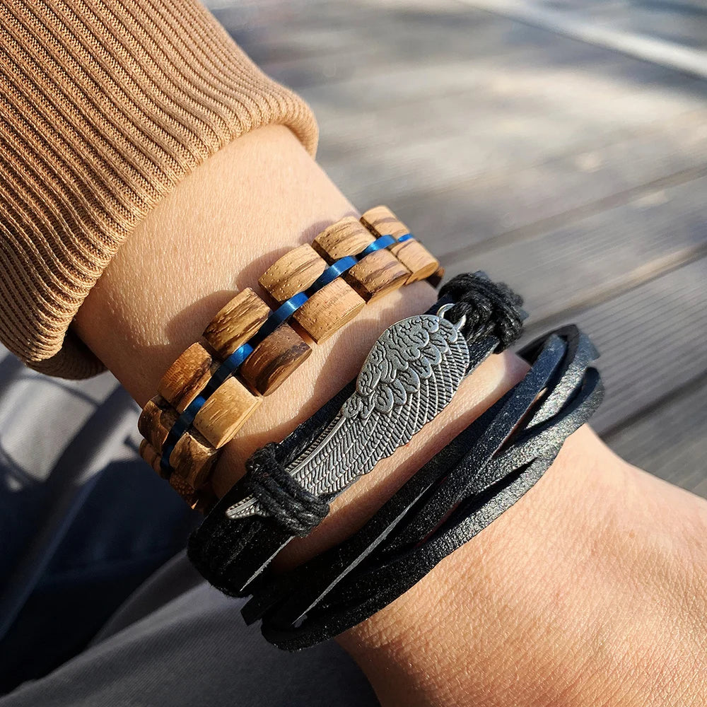 Zebra Patterned Olive Wood bracelet with Gift Box Set