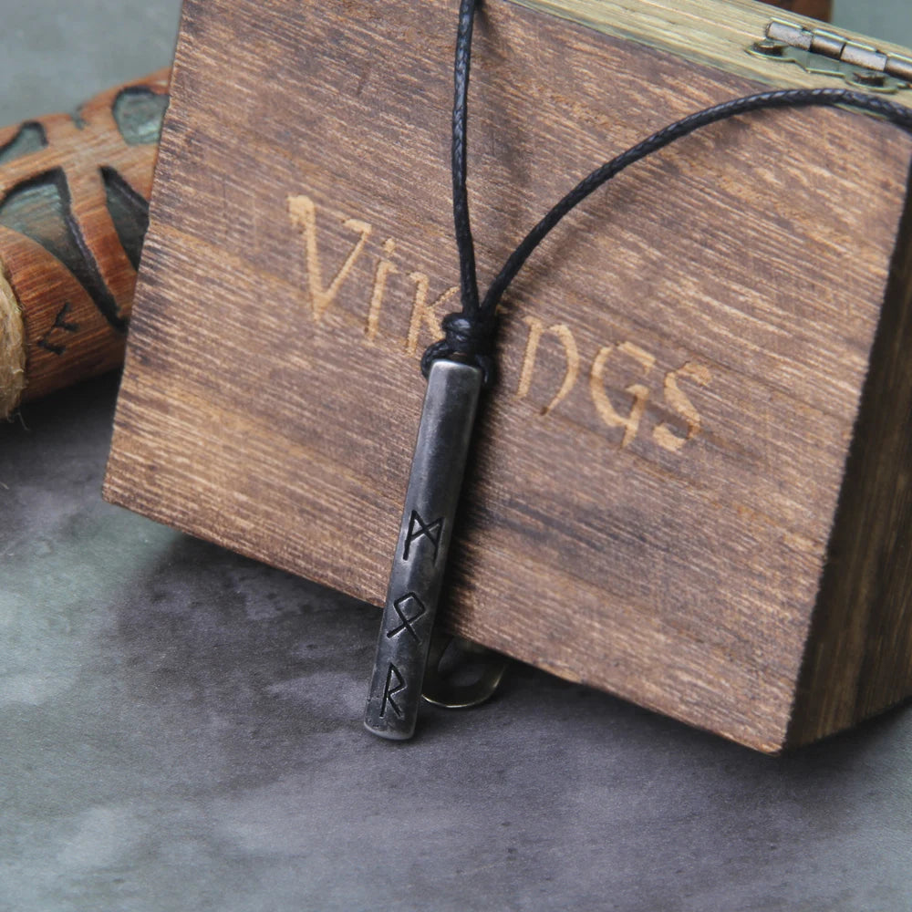 Viking Rune Necklace – Norse Mythology Pendant for Men with Wooden Gift Box