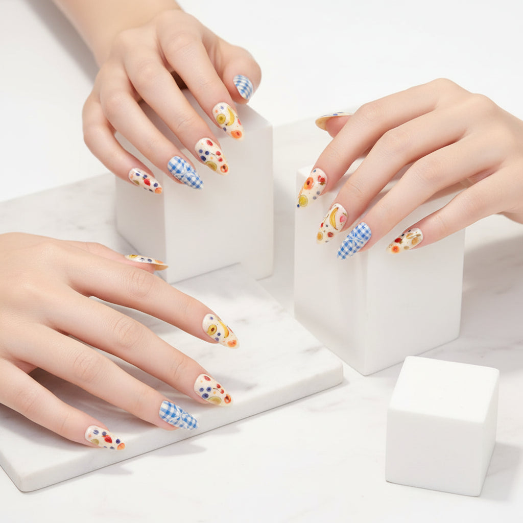 Strawberry White French Almond Press-On Nails – 24PCS