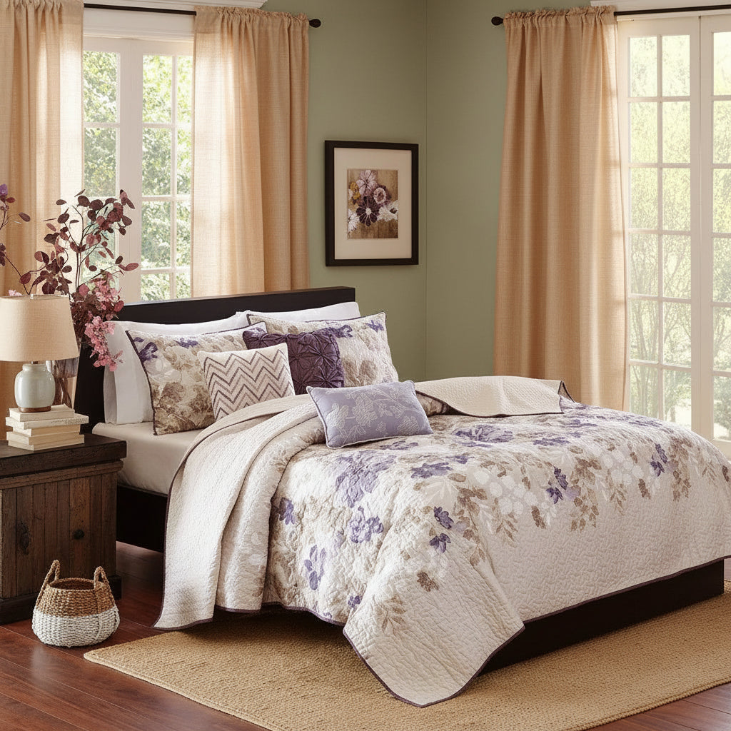 6-Piece Printed Quilt Set with Throw Pillows King/Cal King Size