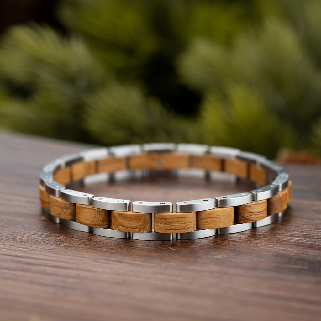 Wooden Men's Link Bracelet Fashion Stainless Steel Charm Man Bracelets