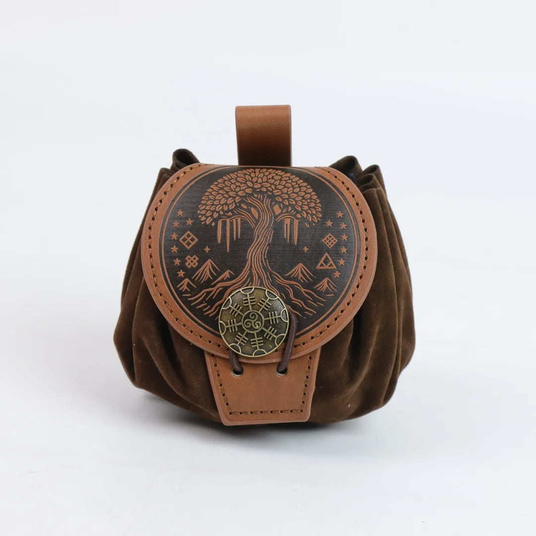 Medieval Viking Belt Pouch Leather Drawstring Coin Bag Renaissance Faire Waist Accessory