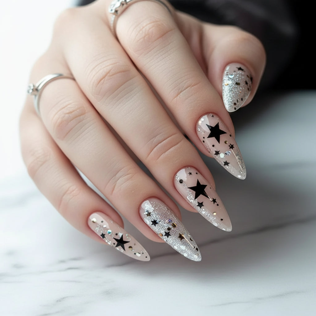 Leopard Print French Almond Press-On Nails with Bow & Pearl