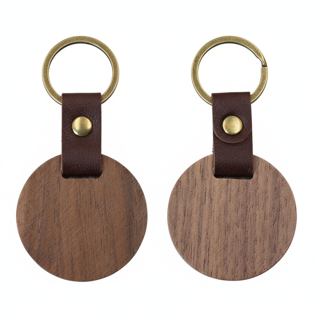 Custom PU Leather Wooden Keychain, New Wooden Keychain With Engraved Logo Pattern
