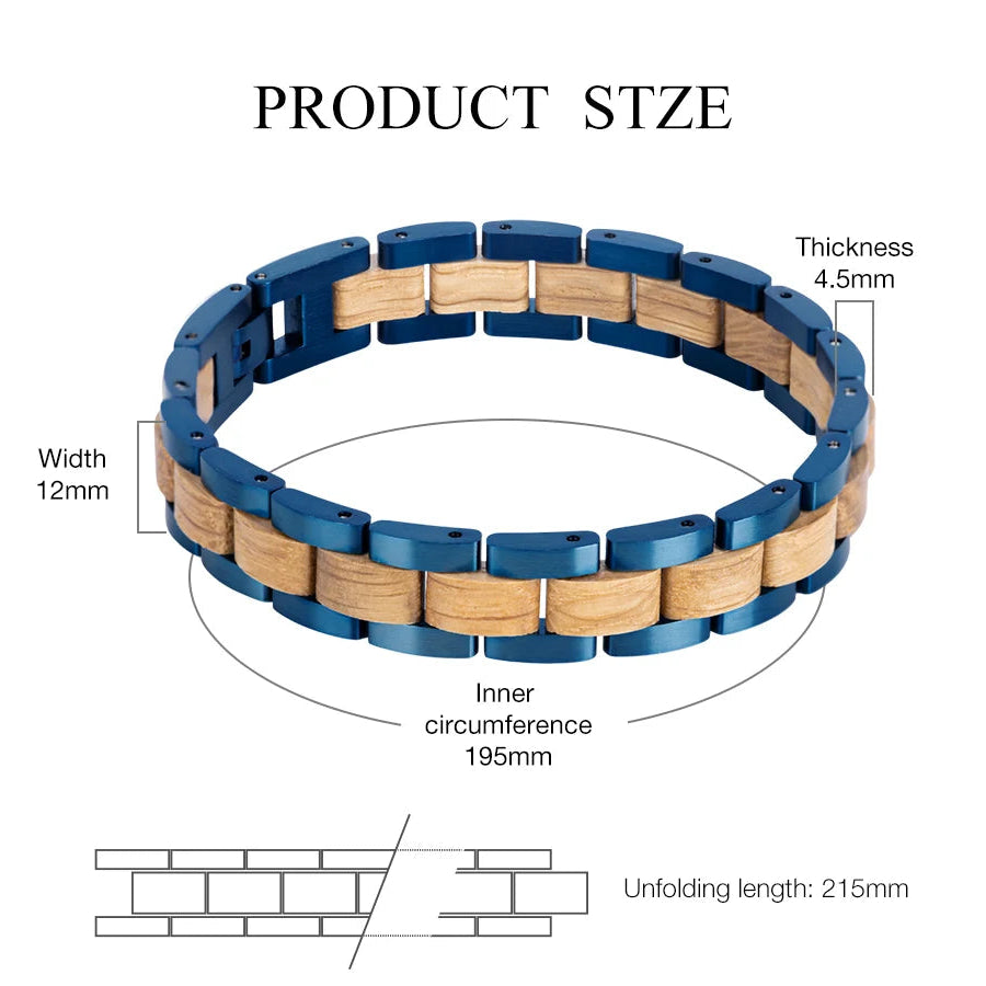 Wooden Men's Link Bracelet Fashion Stainless Steel Charm Man Bracelets