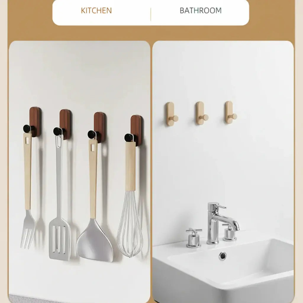 Self adhesive walnut wood wall hooks Mounted Hooks for Hanging Coat - Hadi Craft
