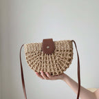 Semicircle Straw Crossbody Bag Hollow Out Cutout Woven Shoulder Bag - Hadi Craft