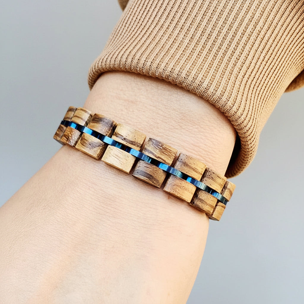 Zebra Patterned Olive Wood bracelet with Gift Box Set