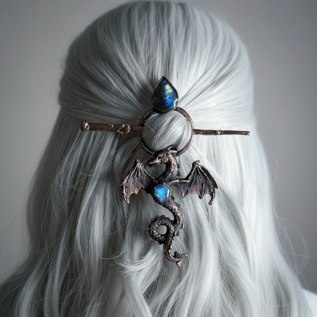 viking dragon hair clip showcasing a detailed dragon design in hair