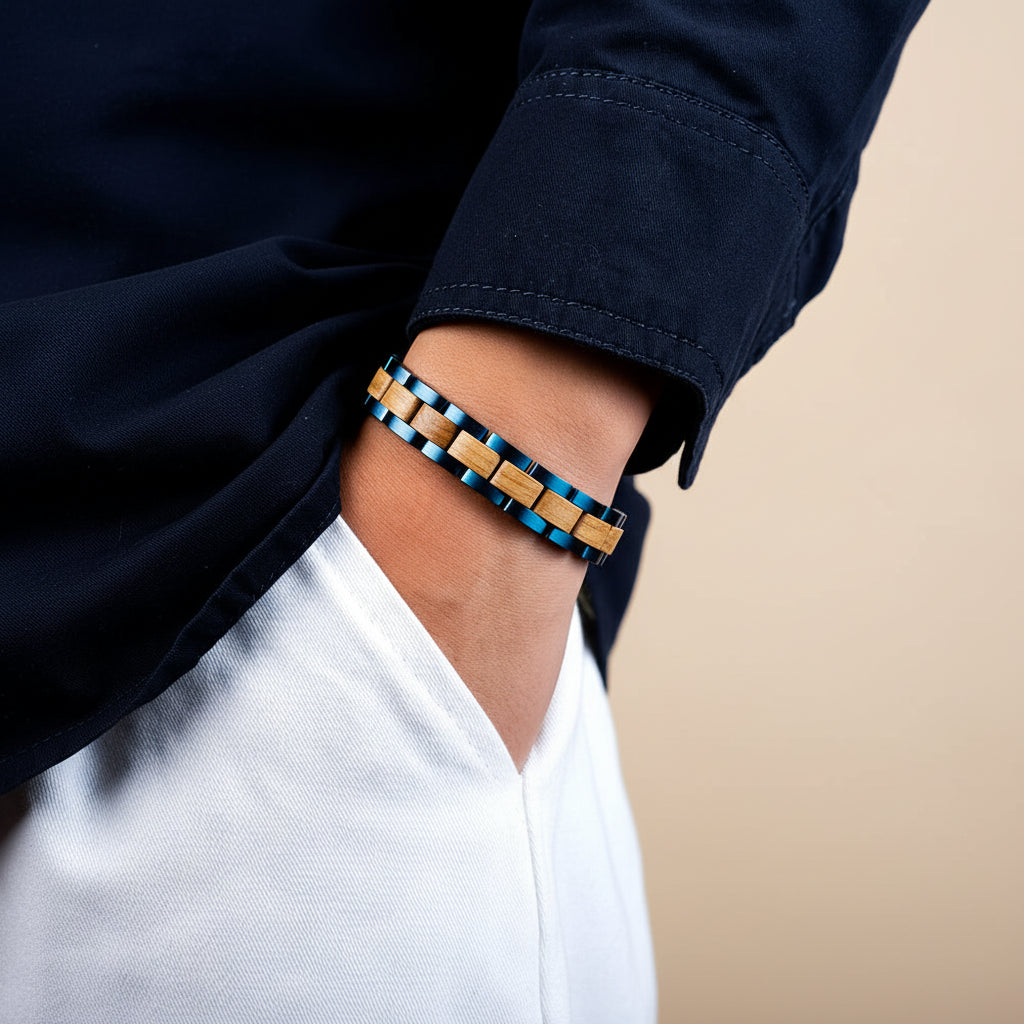 Wooden Men's Link Bracelet Fashion Stainless Steel Charm Man Bracelets