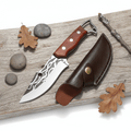 Sharp Edge Full Tang Fixed Blade Hunting Knife | Wooden Handle Outdoor Camping Knife with PU Leather Sheath - Hadi Craft
