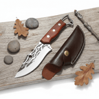 Sharp Edge Full Tang Fixed Blade Hunting Knife | Wooden Handle Outdoor Camping Knife with PU Leather Sheath - Hadi Craft