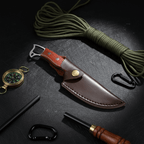 Sharp Edge Full Tang Fixed Blade Hunting Knife | Wooden Handle Outdoor Camping Knife with PU Leather Sheath - Hadi Craft