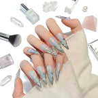 Silver Aurora Long Stiletto Press On Nails Punk Style - Hadi Craft