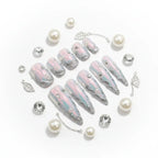 Silver Aurora Long Stiletto Press On Nails Punk Style - Hadi Craft