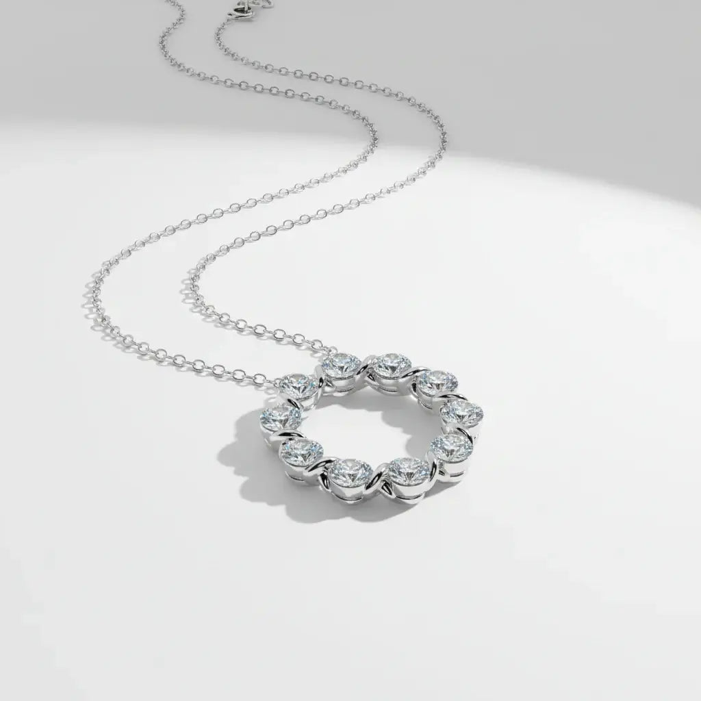 Silver moissanite choker necklace Silver Necklace with Circular - Hadi Craft
