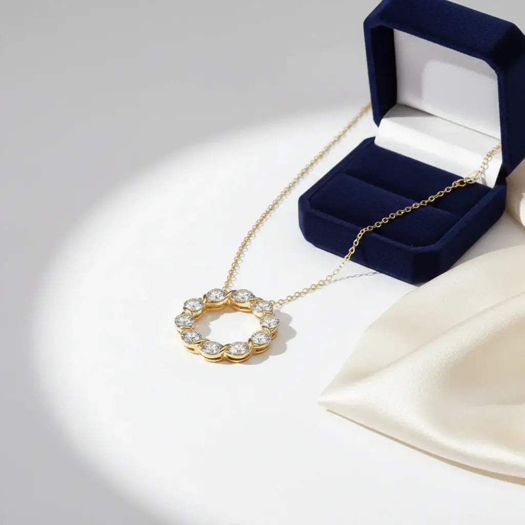 Silver moissanite choker necklace Silver Necklace with Circular - Hadi Craft