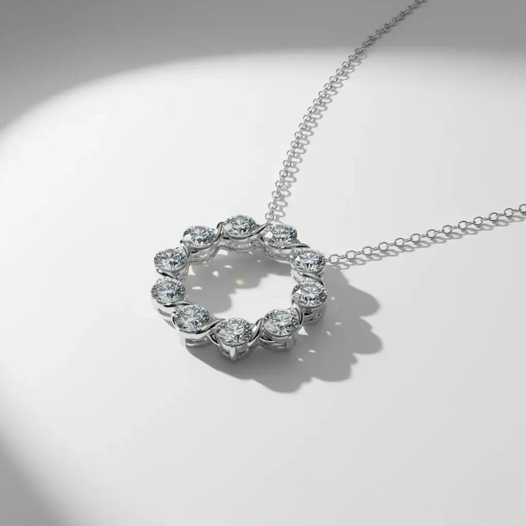 Silver moissanite choker necklace Silver Necklace with Circular - Hadi Craft