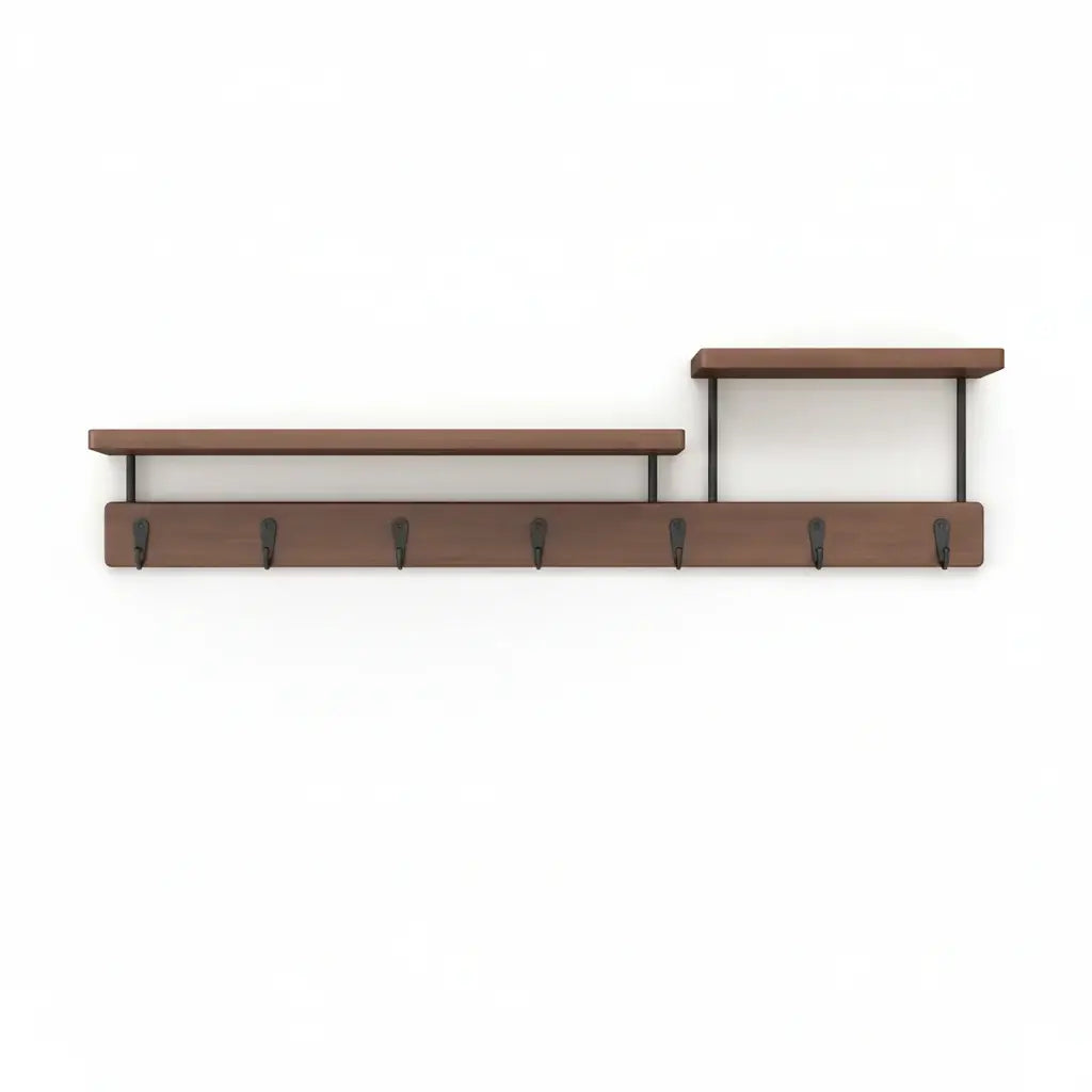 Solid Wood Wall Hook Rack – Multifunctional Entryway Coat & Key Holder - Hadi Craft