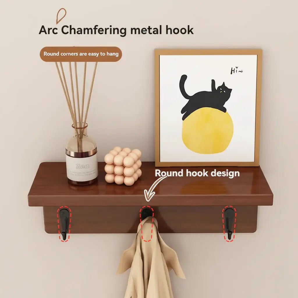 Solid Wood Wall Hook Rack – Multifunctional Entryway Coat & Key Holder - Hadi Craft