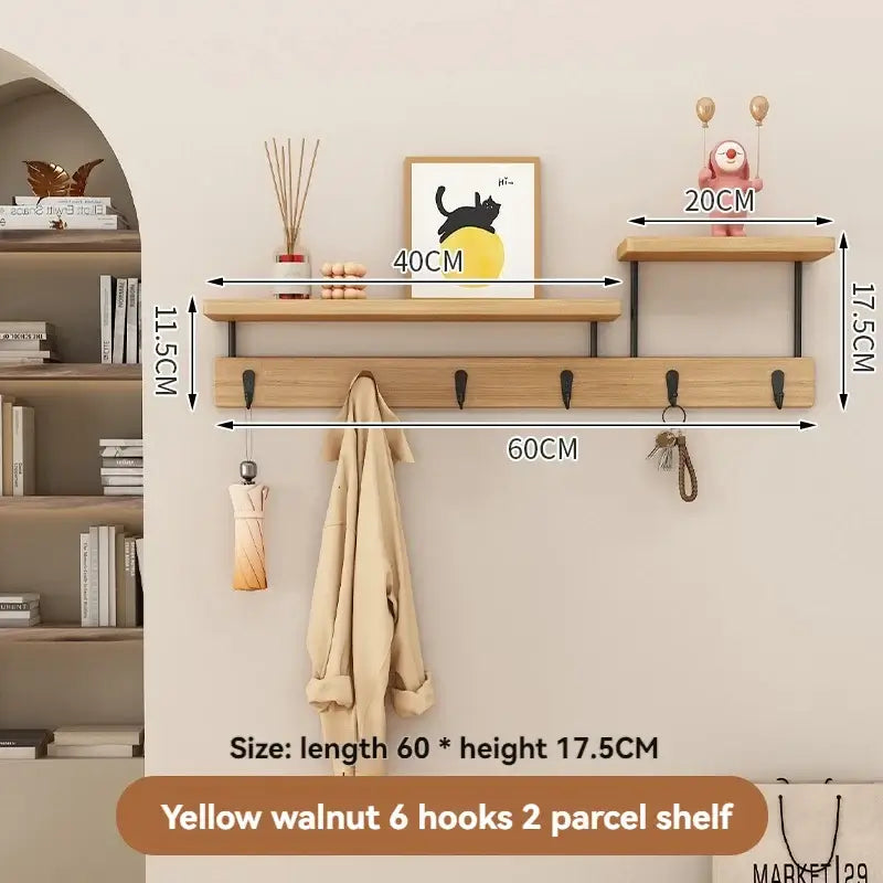 Solid Wood Wall Hook Rack – Multifunctional Entryway Coat & Key Holder - Hadi Craft