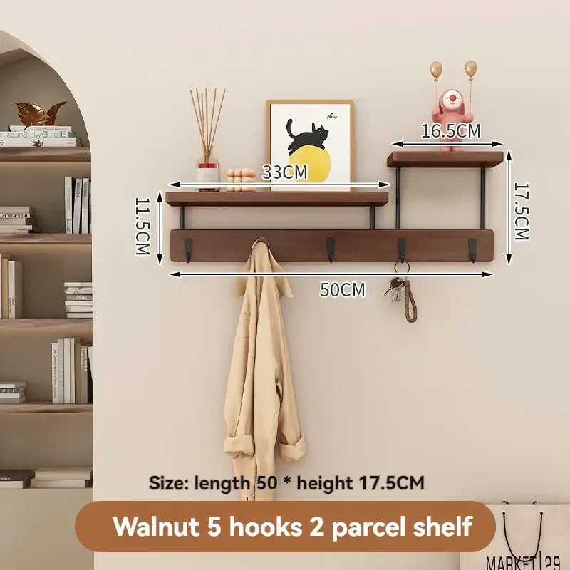 Solid Wood Wall Hook Rack – Multifunctional Entryway Coat & Key Holder - Hadi Craft
