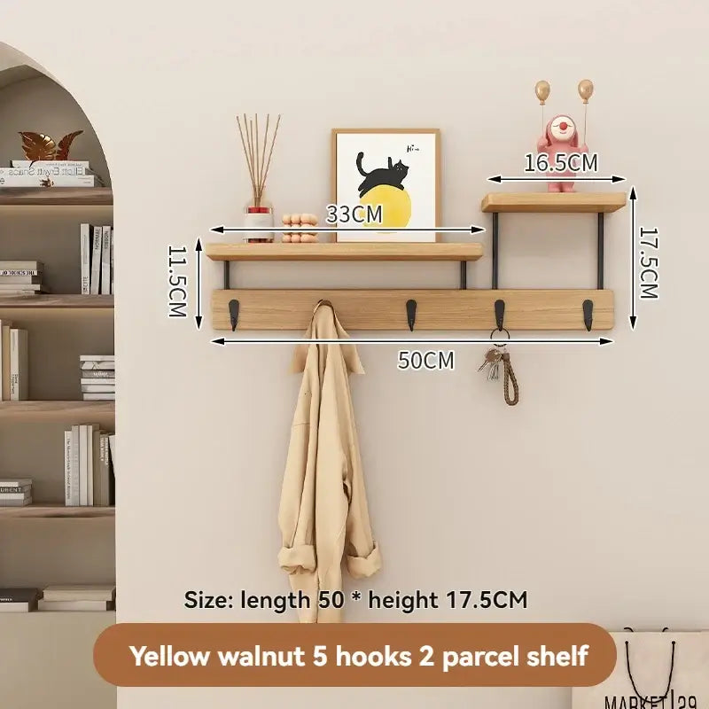Solid Wood Wall Hook Rack – Multifunctional Entryway Coat & Key Holder - Hadi Craft