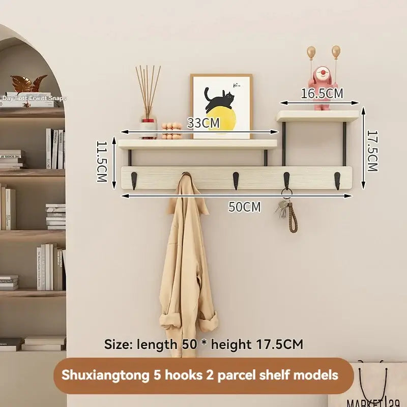 Solid Wood Wall Hook Rack – Multifunctional Entryway Coat & Key Holder - Hadi Craft