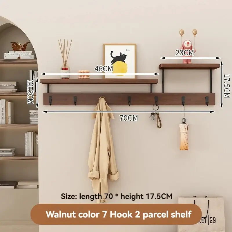 Solid Wood Wall Hook Rack – Multifunctional Entryway Coat & Key Holder - Hadi Craft