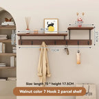 Solid Wood Wall Hook Rack – Multifunctional Entryway Coat & Key Holder - Hadi Craft