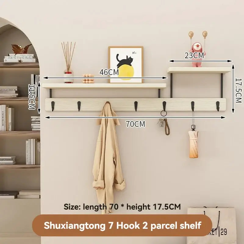 Solid Wood Wall Hook Rack – Multifunctional Entryway Coat & Key Holder - Hadi Craft