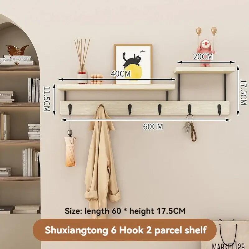 Solid Wood Wall Hook Rack – Multifunctional Entryway Coat & Key Holder - Hadi Craft