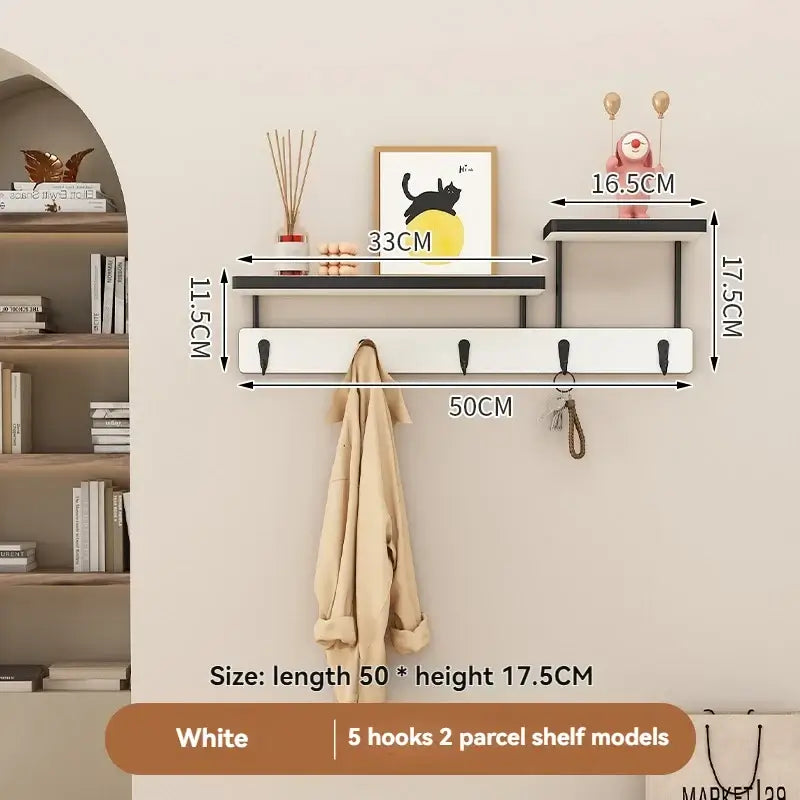 Solid Wood Wall Hook Rack – Multifunctional Entryway Coat & Key Holder - Hadi Craft