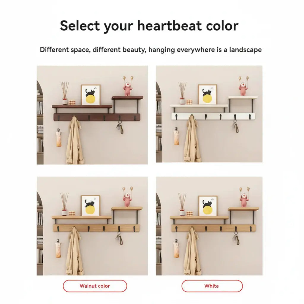 Solid Wood Wall Hook Rack – Multifunctional Entryway Coat & Key Holder - Hadi Craft