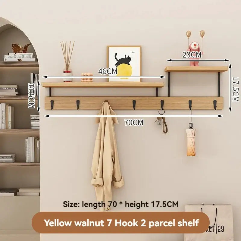Solid Wood Wall Hook Rack – Multifunctional Entryway Coat & Key Holder - Hadi Craft