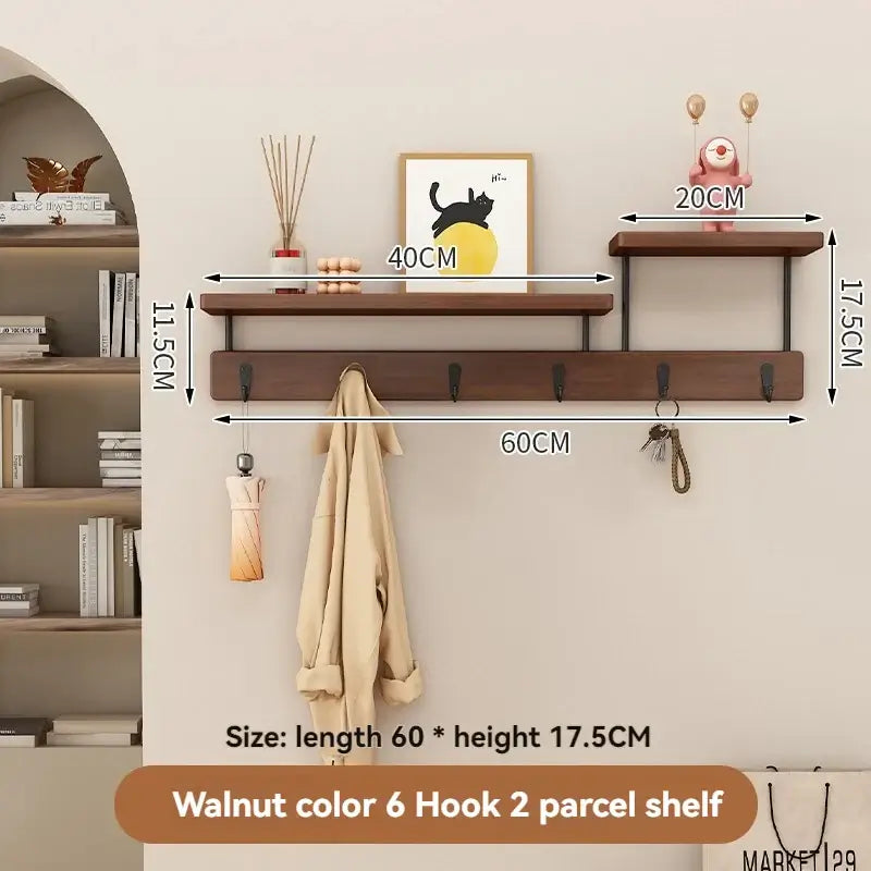 Solid Wood Wall Hook Rack – Multifunctional Entryway Coat & Key Holder - Hadi Craft