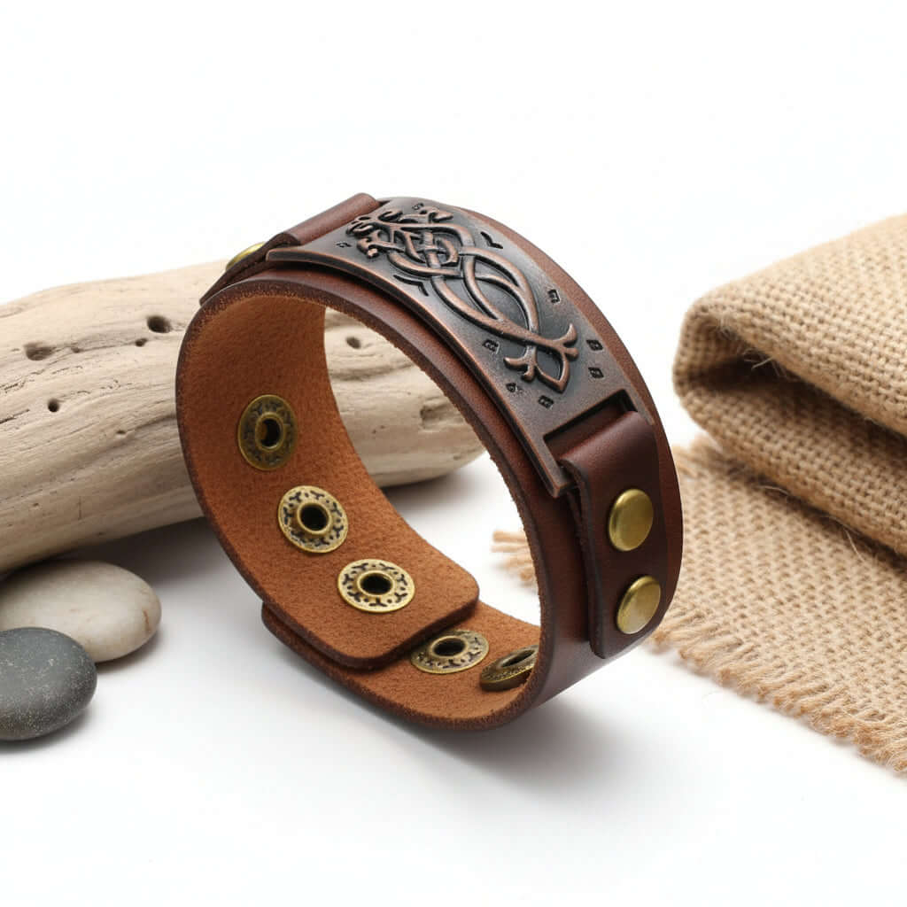Square Leather Bracelet – Square Design Adjustable Wristband - Hadi Craft