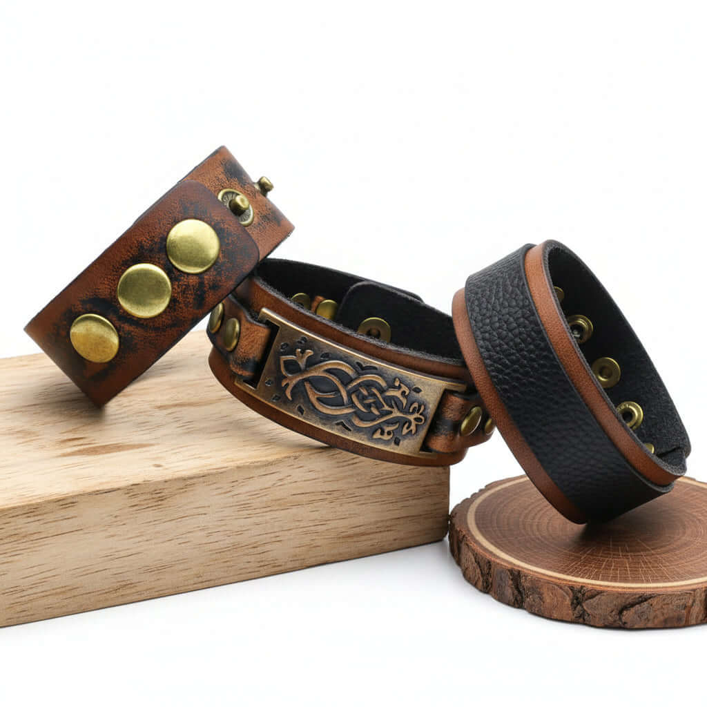 Square Leather Bracelet – Square Design Adjustable Wristband - Hadi Craft