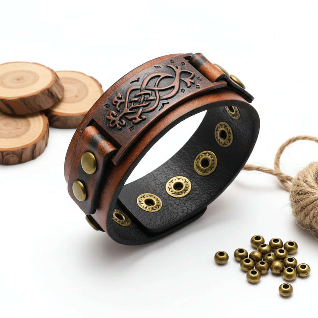 Square Leather Bracelet – Square Design Adjustable Wristband - Hadi Craft