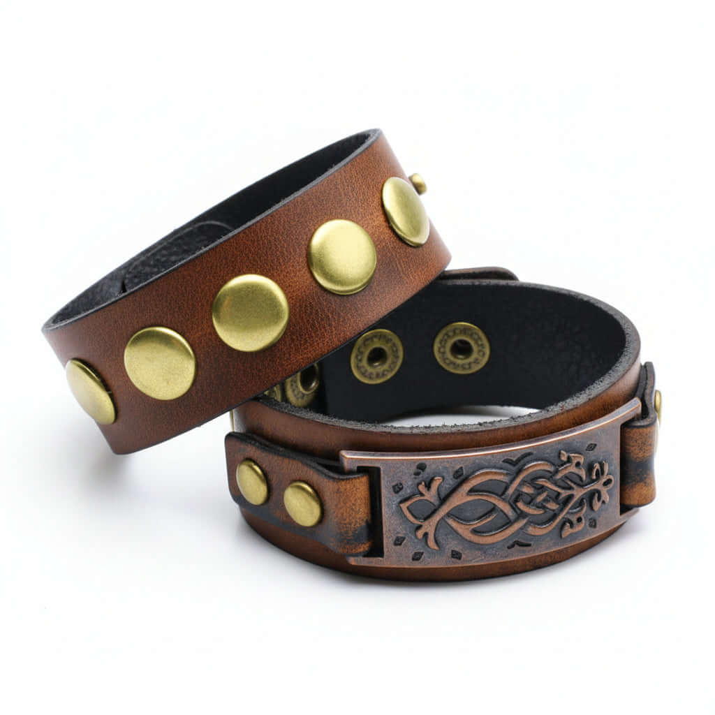 Square Leather Bracelet – Square Design Adjustable Wristband - Hadi Craft