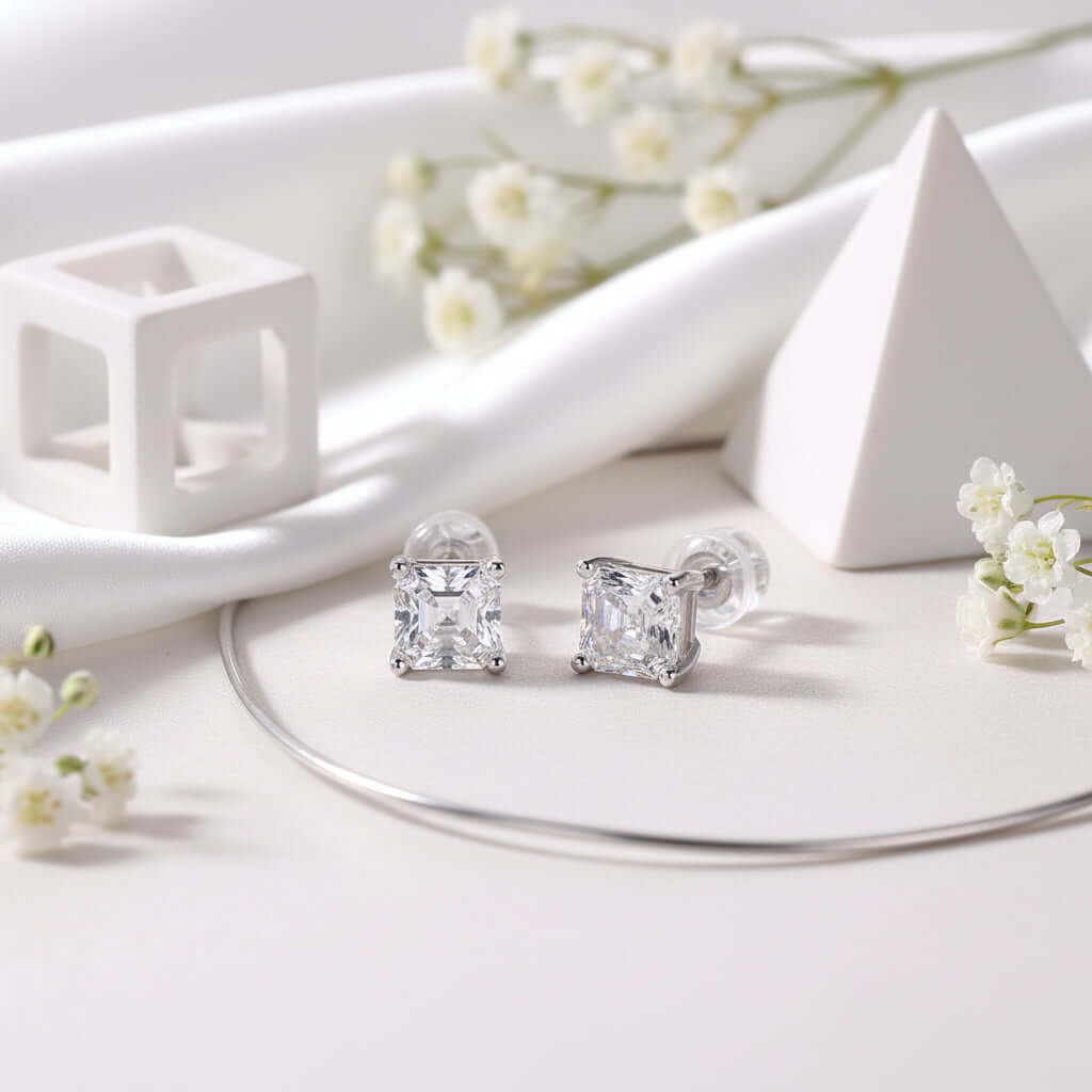 Square Moissanite Necklace – 925 Sterling Silver Platinum Plated Pendant - Hadi Craft