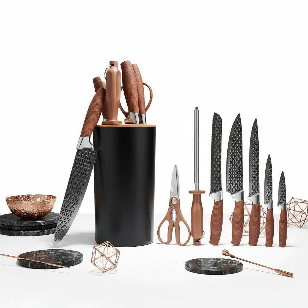 Stainless Steel Kitchen Knife Set with Holder 7-Piece - Hadi Craft