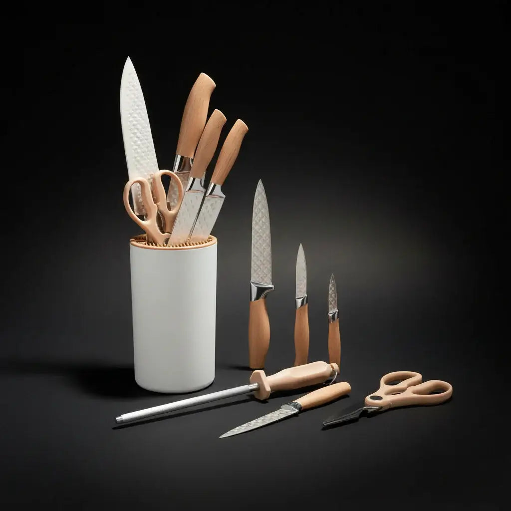 Stainless Steel Kitchen Knife Set with Holder 7-Piece - Hadi Craft