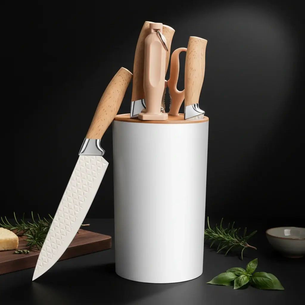 Stainless Steel Kitchen Knife Set with Holder 7-Piece - Hadi Craft
